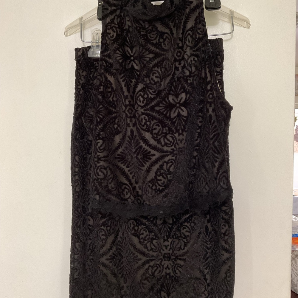 Material Girl Black Burnout Velvet Top with Nude Lining